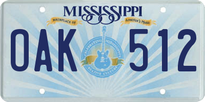 MS license plate OAK512