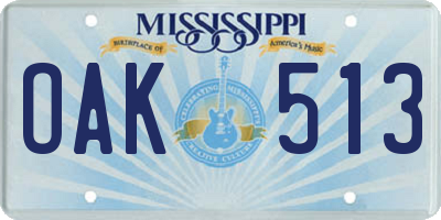MS license plate OAK513