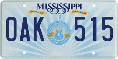 MS license plate OAK515