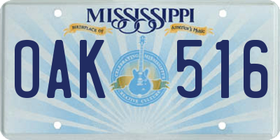 MS license plate OAK516