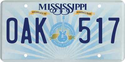 MS license plate OAK517