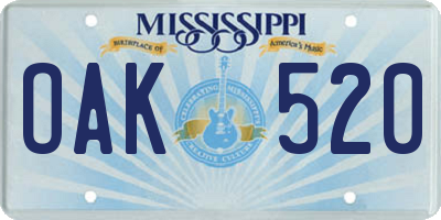 MS license plate OAK520