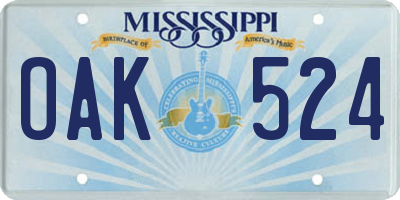 MS license plate OAK524