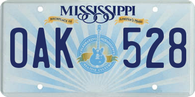 MS license plate OAK528
