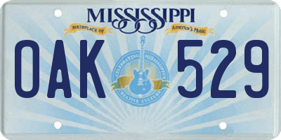 MS license plate OAK529