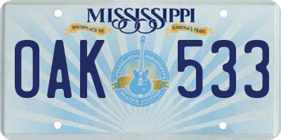 MS license plate OAK533