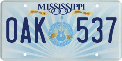 MS license plate OAK537