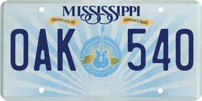 MS license plate OAK540