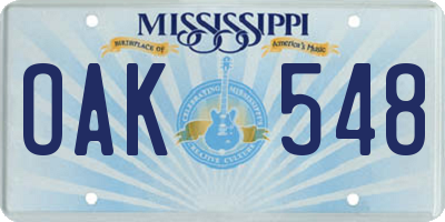 MS license plate OAK548