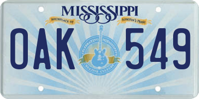 MS license plate OAK549