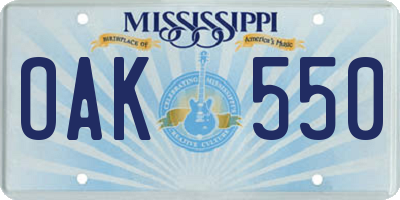 MS license plate OAK550