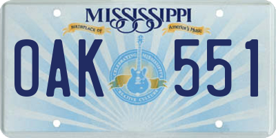 MS license plate OAK551