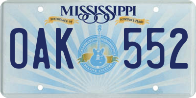 MS license plate OAK552