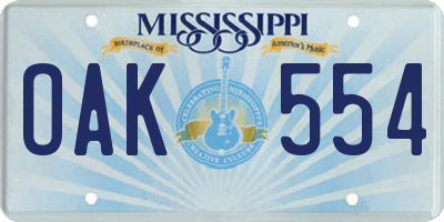 MS license plate OAK554