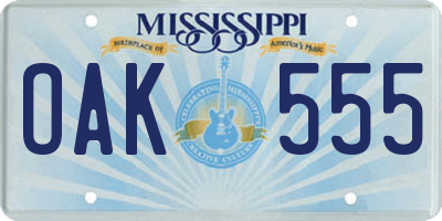 MS license plate OAK555