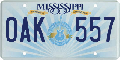 MS license plate OAK557