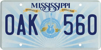 MS license plate OAK560