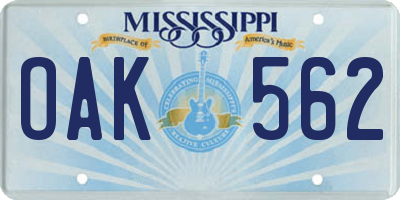 MS license plate OAK562