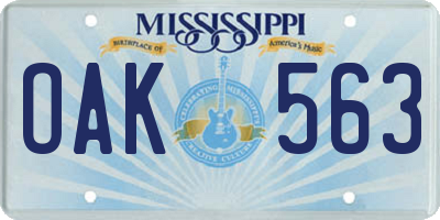 MS license plate OAK563