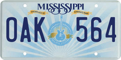 MS license plate OAK564