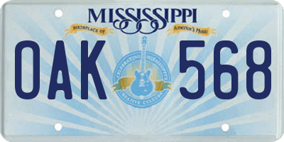 MS license plate OAK568