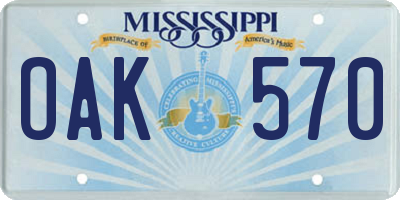 MS license plate OAK570