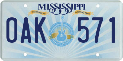 MS license plate OAK571