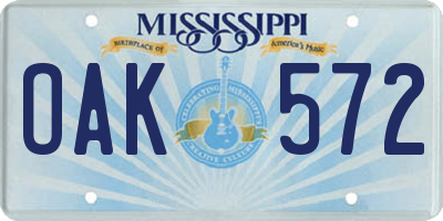 MS license plate OAK572