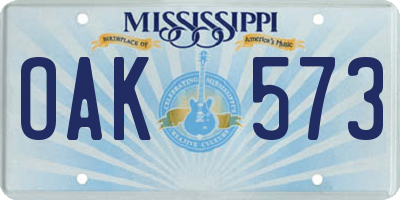 MS license plate OAK573