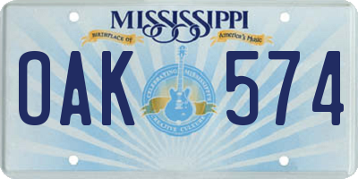 MS license plate OAK574