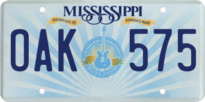MS license plate OAK575