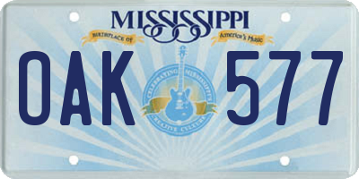 MS license plate OAK577