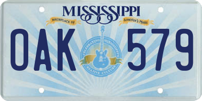 MS license plate OAK579