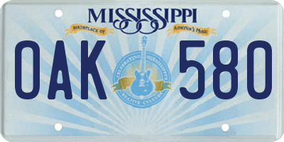 MS license plate OAK580