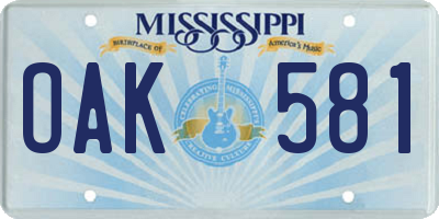 MS license plate OAK581