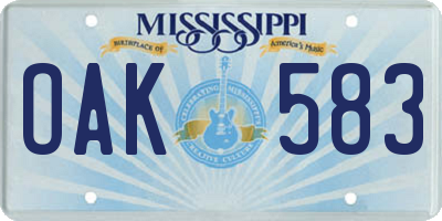 MS license plate OAK583
