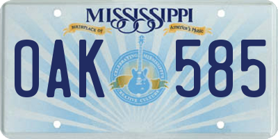 MS license plate OAK585