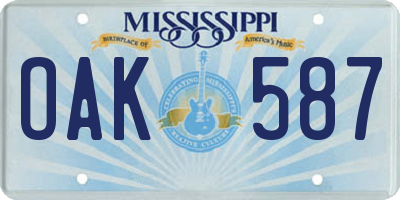 MS license plate OAK587