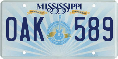 MS license plate OAK589