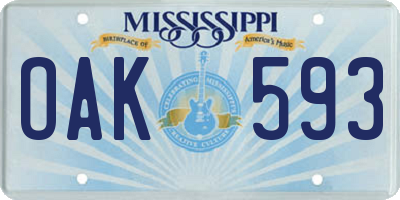 MS license plate OAK593