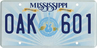 MS license plate OAK601