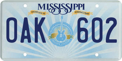 MS license plate OAK602
