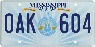 MS license plate OAK604