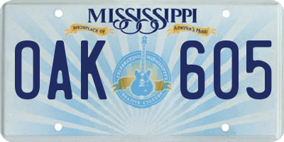 MS license plate OAK605