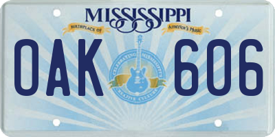 MS license plate OAK606