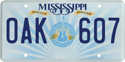 MS license plate OAK607