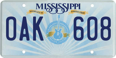MS license plate OAK608