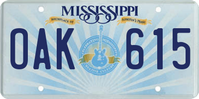 MS license plate OAK615