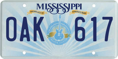MS license plate OAK617