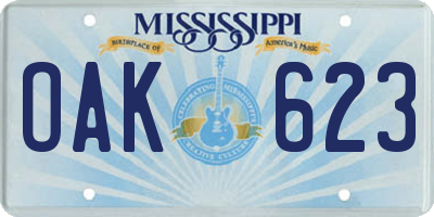 MS license plate OAK623